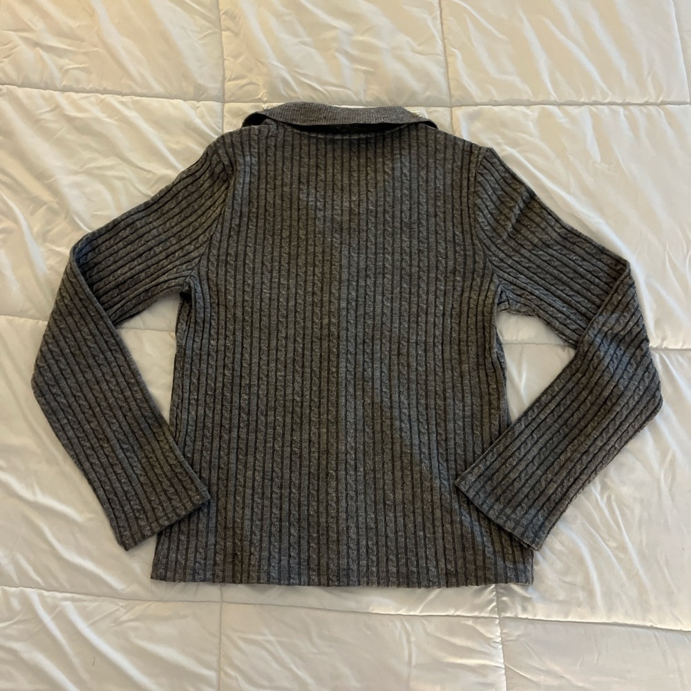 Gray Ribbed Button-Up Sweater - Picture 3 of 3